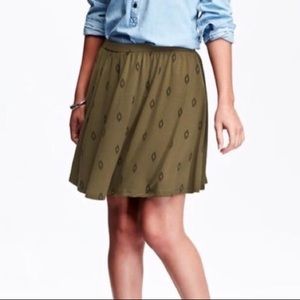Olive green with black tribal diamond print skirt
